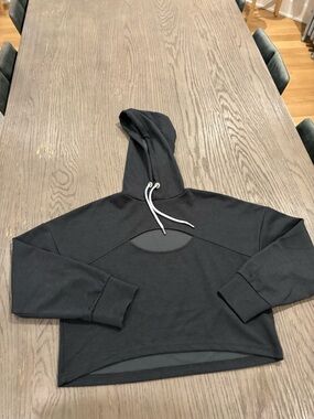 Daily Practice Women’s dark grey/blue Crop Hoodie with Cutout